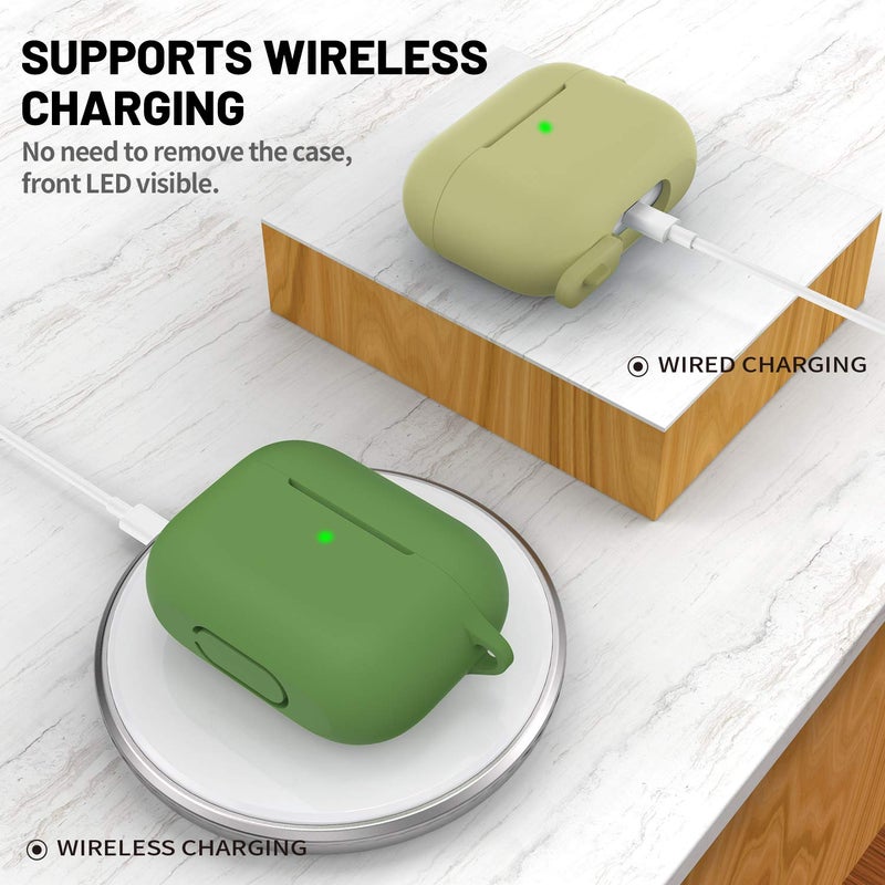 ATUAT for AirPods Pro 1st/2nd Generation Case Cover, Protective Silicone Skin Accessories with Keychain for Women Men for Apple AirPods Pro 2019/2022 Charging Case,Front LED Visible-Olive Green - Image 3